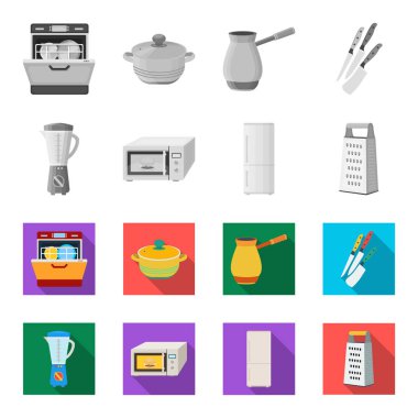 Mutfak ekipman tek renkli, set koleksiyonu tasarım için düz simgeler. Sembol stok web illüstrasyon vektör mutfak ve aksesuarları.