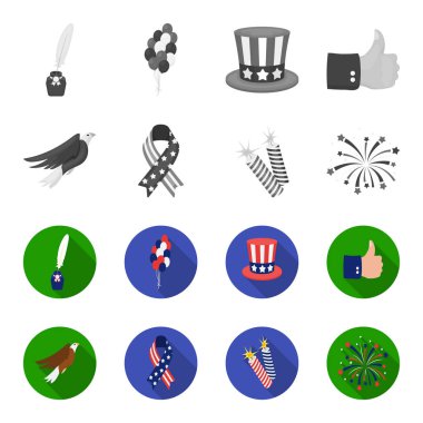 American eagle, şerit, Selam. Vatansever gün toplama simgeler tek renkli, düz stil vektör simge stok çizim web ayarla..