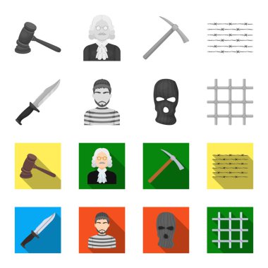 Bıçak, mahkum, yüz, çelik Panjur maske. Hapishane toplama simgeler tek renkli, düz stil vektör simge stok çizim web ayarla..