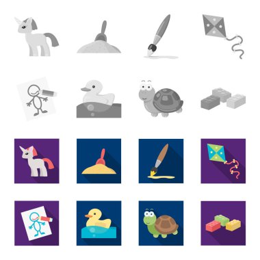 Çocuk oyuncak set koleksiyonu tasarım için tek renkli, düz simgeler. Oyun ve önemsiz şey sembol stok web illüstrasyon vektör.