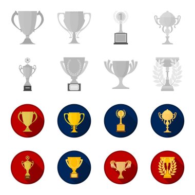 Altın Kupa siyah-beyaz set koleksiyonu tasarım için düz simgeler. Kazananlar Kupası vektör simge stok web çizim.