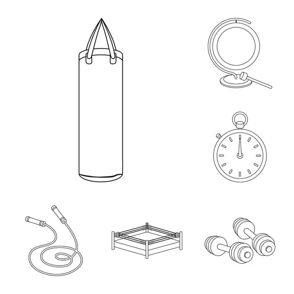 Boksen extreme sporten overzicht pictogrammen in set collectie voor design. Boxer en kenmerken vector symbool voorraad web illustratie. — Stockvector