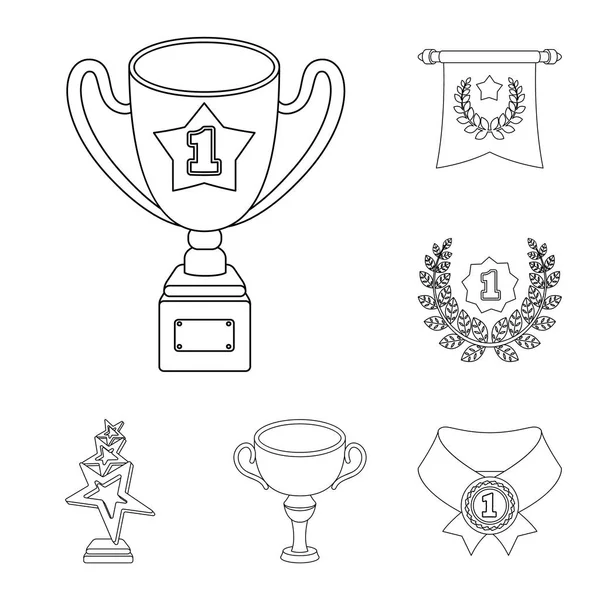 Premios y trofeos esbozan iconos en la colección de conjuntos para el diseño.Recompensa y logro vector símbolo stock web ilustración . — Vector de stock