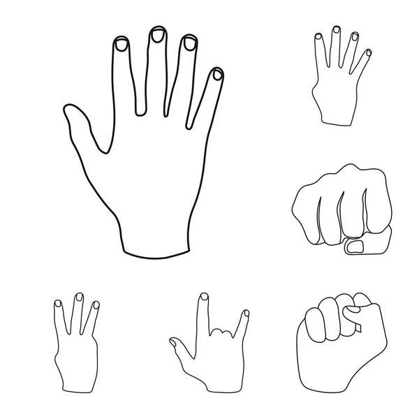 Icônes de contour de geste de main dans la collection de jeu pour le design. Palme et doigt vecteur symbole stock illustration web . — Image vectorielle