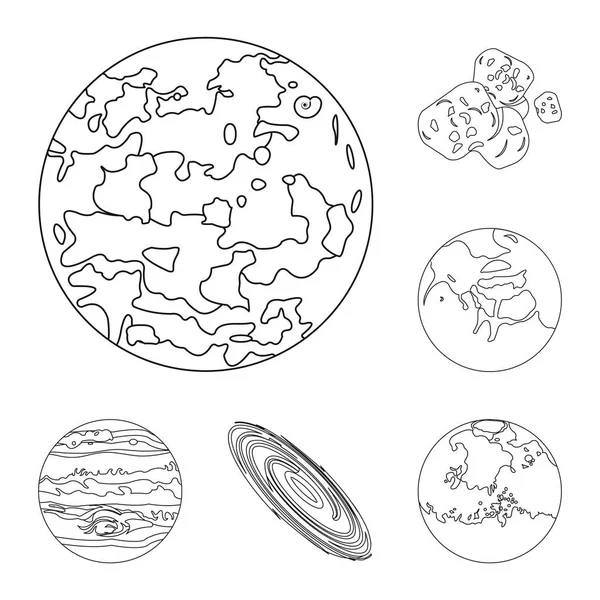 Los planetas del sistema solar esbozan iconos en la colección de conjuntos para el diseño. Cosmos y astronomía vector símbolo stock web ilustración . — Archivo Imágenes Vectoriales