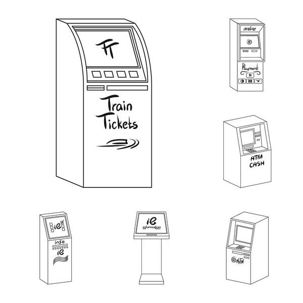 Mängd terminaler disposition ikoner i set samling för design. ATM och handel enhet vektor symbol lager web illustration. — Stock vektor