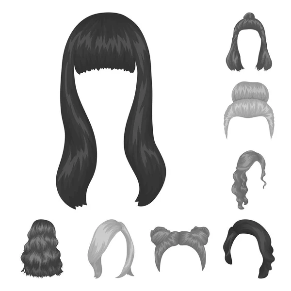 Peinado femenino iconos monocromáticos en colección de conjuntos para el diseño. Elegante corte de pelo vector símbolo stock web ilustración . — Archivo Imágenes Vectoriales