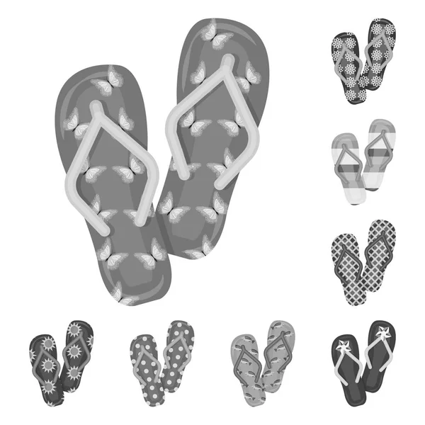 Chanclas de iconos monocromáticos en colección de conjuntos para el diseño. Zapatos de playa vector símbolo stock web ilustración . — Vector de stock