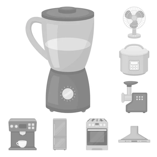 Tipos de eletrodomésticos ícones monocromáticos na coleção de conjuntos para design.Kitchen equipamento vetor símbolo web ilustração estoque . — Vetor de Stock