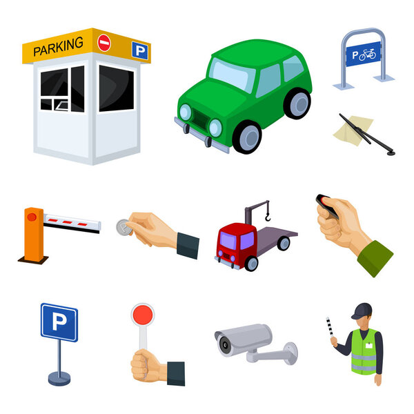 Parking for cars cartoon icons in set collection for design. Equipment and service vector symbol stock web illustration.