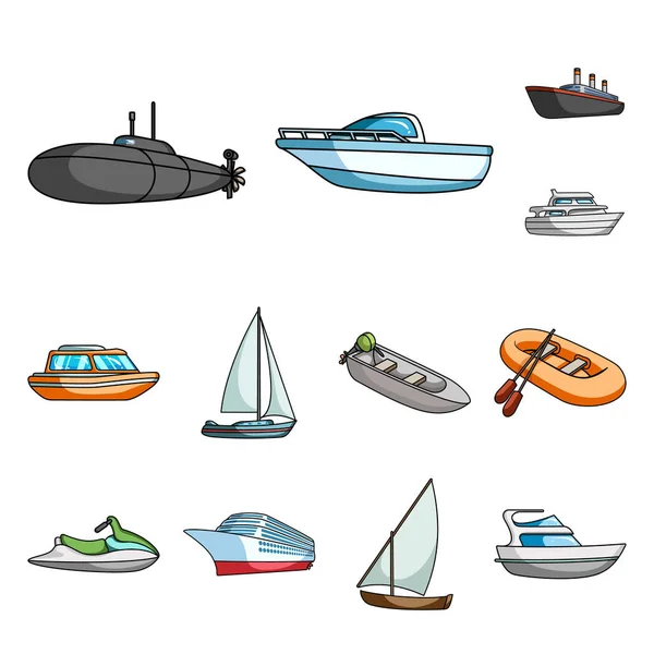 Icônes de bande dessinée de transport maritime et de l'eau dans la collection ensemble pour la conception. Divers bateaux et navires symbole vectoriel stock web illustration . — Image vectorielle