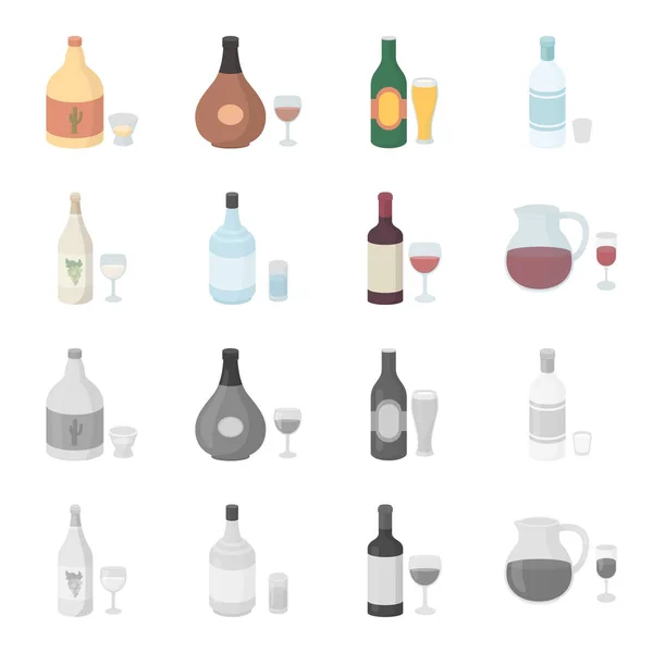 Białe wino, czerwone wino, gin, sangria. Alkohol zestaw kolekcji ikon w kreskówce, www ilustracji symbol wektor styl monochromatyczny. — Wektor stockowy