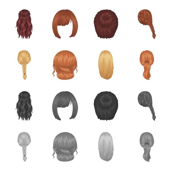 Light braid, fish tail and other types of hairstyles. Back hairstyle set collection icons in cartoon,monochrome style vector symbol stock illustration web. — Stock Vector