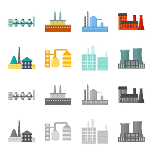 Industri, produktion. Fabriksinställd samling ikoner i tecknad film, svartvit stil vektor symbol stock illustration web. — Stock vektor