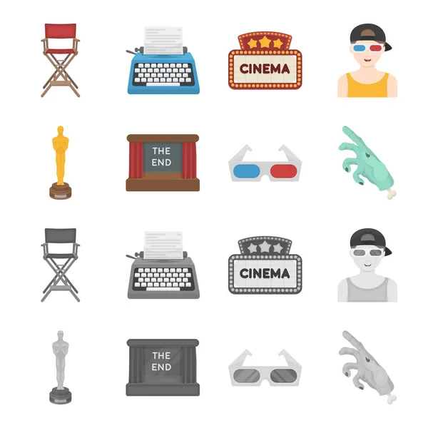 Tilldela Oscar, filmduk, 3d-glasögon. Filmer och film som samling ikoner i tecknad film, svartvit stil vektor symbol stock illustration web. — Stock vektor