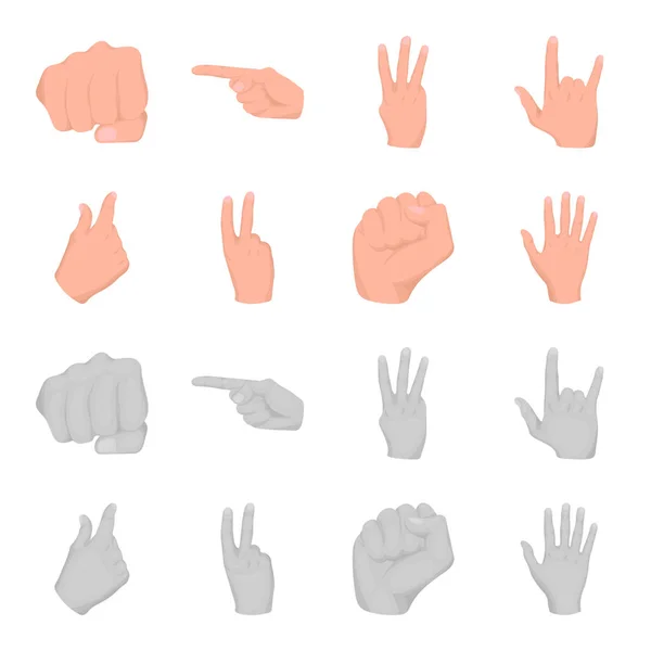 Открытый кулак, победа, скряга. Ручной жест набор иконки коллекции в мультфильме, монохромный стиль векторных символов фондового иллюстрации веб . — стоковый вектор