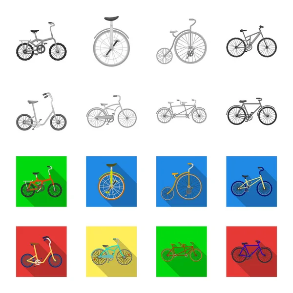 Bicicleta das crianças, um tandem dobro e outros tipos. ícones diferentes da coleção do jogo das bicicletas na teia monocromática, do símbolo do vetor do estilo liso da ilustração do estoque . — Vetor de Stock