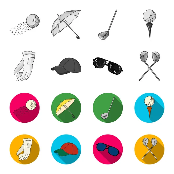 A glove for playing golf with a ball, a red cap, sunglasses, two clubs. Golf Club set collection icons in monochrome,flat style vector symbol stock illustration web. — Stock Vector