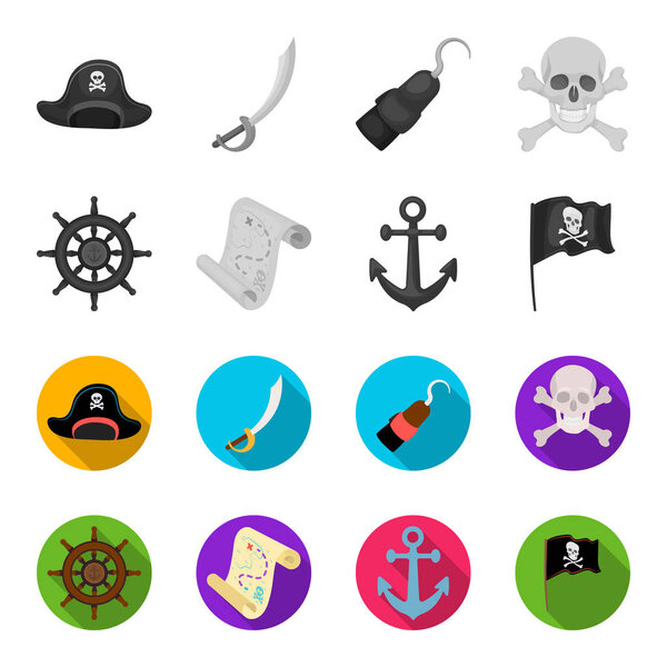 Pirate, bandit, rudder, flag .Pirates set collection icons in monochrome, flat style vector symbol stock illustration web
.