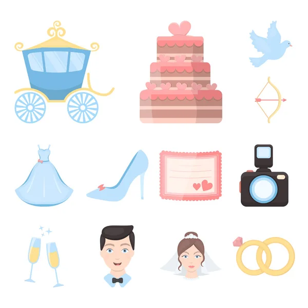 Wedding and Attributes cartoon icons in set collection for design.Newlyweds and Accessories vector symbol stock web illustration. — Stock Vector