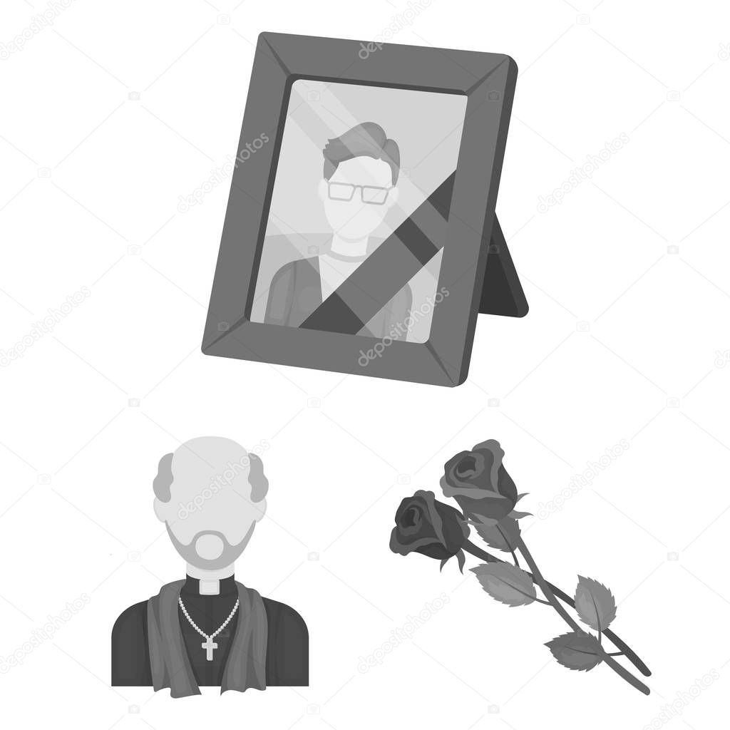 Funeral ceremony monochrome icons in set collection for design. Funerals and Attributes vector symbol stock  illustration.