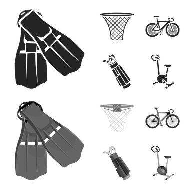 Palet Yüzme, basketbol sepeti, net, yarış hologram, golf çantası için. Spor toplama simgeler siyah, monochrom stil vektör simge stok çizim web içinde ayarla..