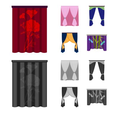 Kornişler, garters, şerit ve diğer web simgesi karikatür, tek renkli stil. Makine, tekstil, mobilya simgeler kümesi koleksiyonu.