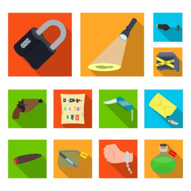 Dedektiflik Bürosu set koleksiyonu tasarım için düz simgeler. Suç ve soruşturma sembol stok web illüstrasyon vektör.