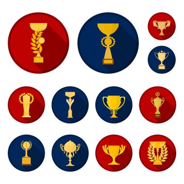 Altın Kupa düz simgeler set koleksiyonu tasarım için. Kazananlar Kupası vektör simge stok web çizim.
