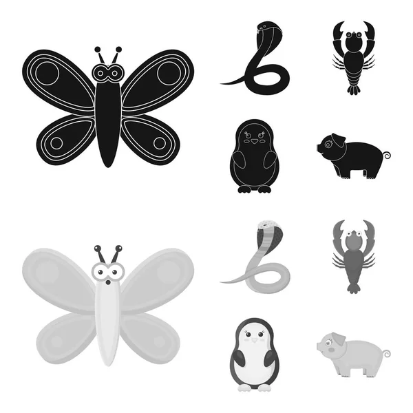 Un noir irréaliste, monochrome animaux icônes dans la collection ensemble pour le design. Jouet animaux vecteur symbole stock web illustration . — Image vectorielle