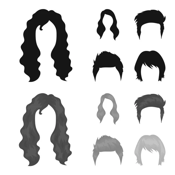 Schnurrbart und Bart, Frisuren schwarz, Monochrom-Ikonen in Set-Kollektion für Design. stylischer Friseurschnitt Vektor Symbol stock web illustration. — Stockvektor