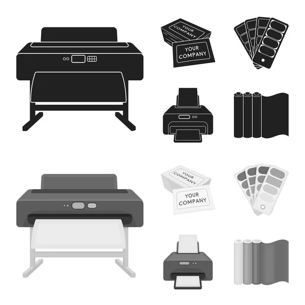 Impresora, tarjeta de crédito, color palette.Typography conjunto colección iconos en negro, monochrom estilo vector símbolo stock ilustración web . — Vector de stock
