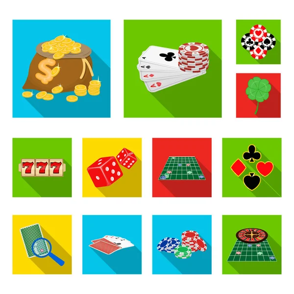 Casino y el equipo de iconos planos en la colección de conjuntos para el diseño. Juegos de azar y dinero vector símbolo stock web ilustración . — Vector de stock