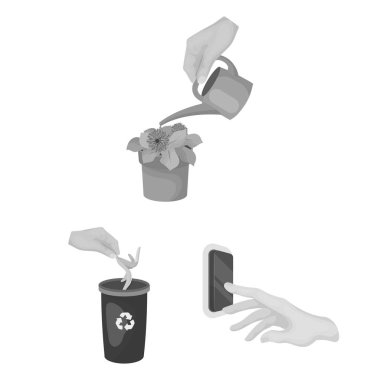 Set koleksiyonu tasarım için eller tek renkli simgelerle manipülasyon. El hareketi vektör simge stok web çizim.