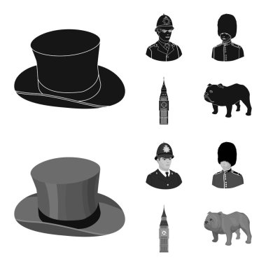 İngiltere, beyefendi, şapka, memur bey. İngiltere'de ülke toplama simgeler siyah, monochrom stil vektör simge stok çizim web içinde ayarla..