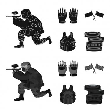 Spor, oyun, paintball, rekabet. Paintball toplama simgeler siyah, monochrom stil vektör simge stok çizim web içinde ayarla..