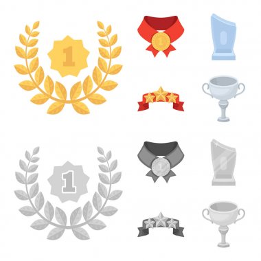 Kazanan için rekabet, Kristal Ödülü, yıldız ile bir şerit, bir madalya kırmızı şerit üzerinde ilk etapta. Ödülleri ve kupa toplama simgeler çizgi film, tek renkli stil vektör simgesi ayarla