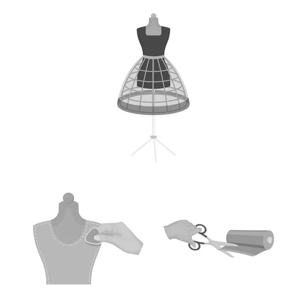 Ателье и оборудование монохромные в комплектации для дизайна. Шитье векторных векторных символов одежды на веб-иллюстрации . — стоковый вектор