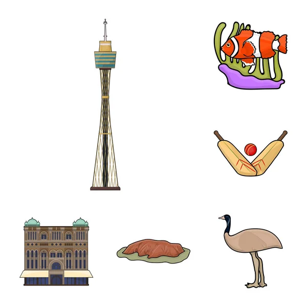 Land australien cartoon-symbole in set-sammlung für design.travel und attraktionen vektorsymbol stock web illustration. — Stockvektor