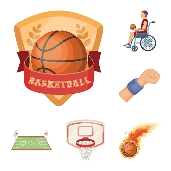 Basquete e atributos ícones de desenhos animados na coleção de conjuntos para design.Basketball jogador e equipamento símbolo vetorial ilustração web estoque . — Vetor de Stock