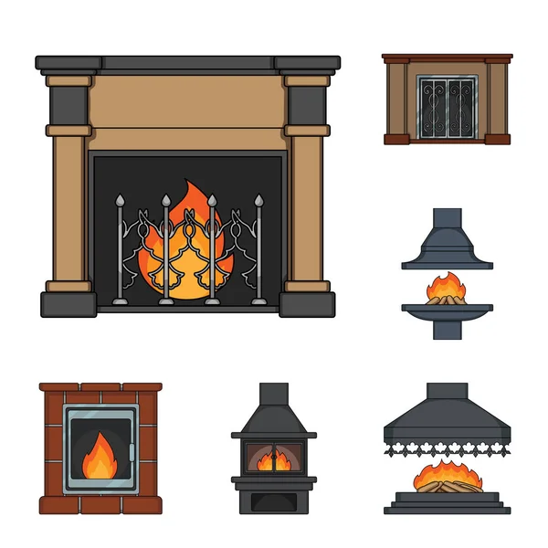 Différents types de cheminées icônes de dessin animé dans la collection ensemble pour design.Fireplaces construction vectoriel symbole stock illustration web . — Image vectorielle