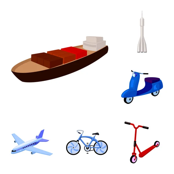 Различные типы иконок транспортных мультфильмов в коллекции наборов для дизайна. Векторные символы автомобилей и кораблей . — стоковый вектор