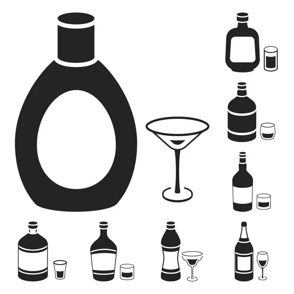 Types d'icônes noires d'alcool dans la collection de jeu pour le design. Alcool en bouteilles symbole vectoriel stock web illustration . — Image vectorielle