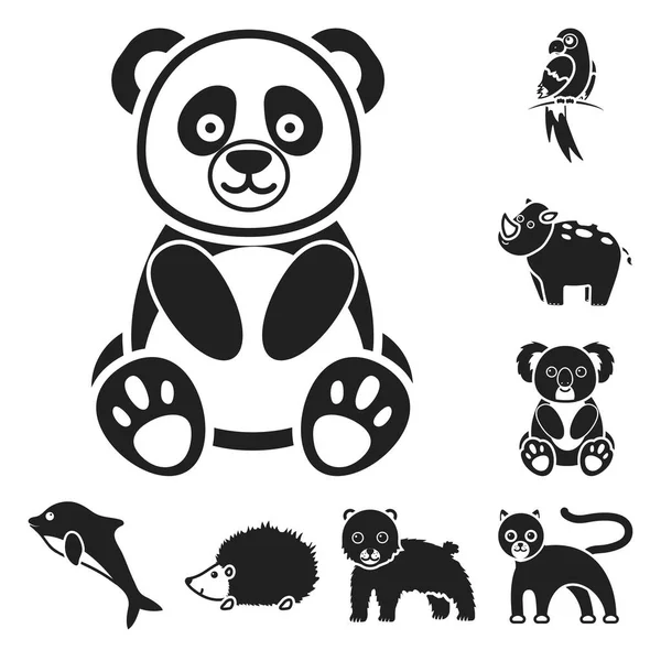 Нереалистичные черные иконы животных в наборе коллекции для дизайна. Векторные символы игрушек . — стоковый вектор