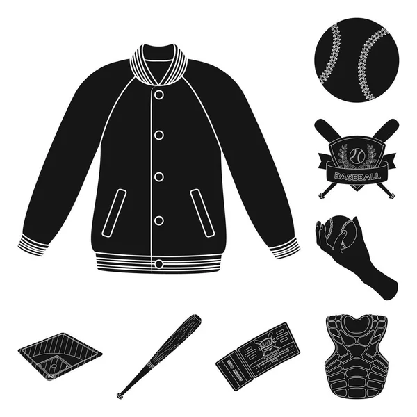 Honkbal en kenmerken zwarte pictogrammen in set collectie voor design. Honkballer en apparatuur vector symbool voorraad web illustratie. — Stockvector