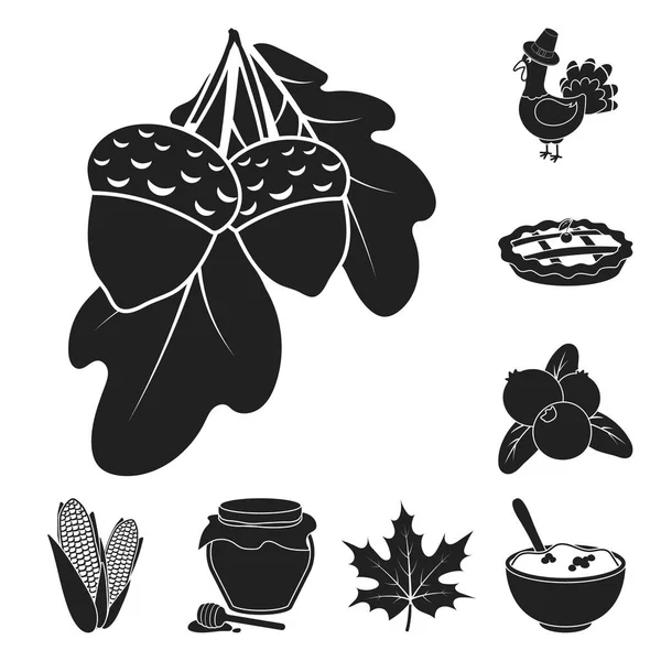 Dia de Ação de Graças do Canadá ícones pretos na coleção de conjuntos para design. Canadá e Tradição vetor símbolo web ilustração . — Vetor de Stock