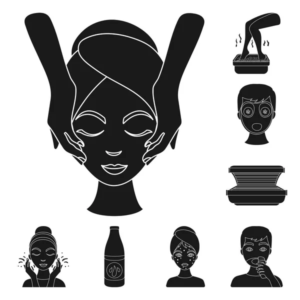 Iconos negros de cuidado de la piel en la colección de conjuntos para el diseño. Cara y cuerpo vector símbolo stock web ilustración . — Vector de stock