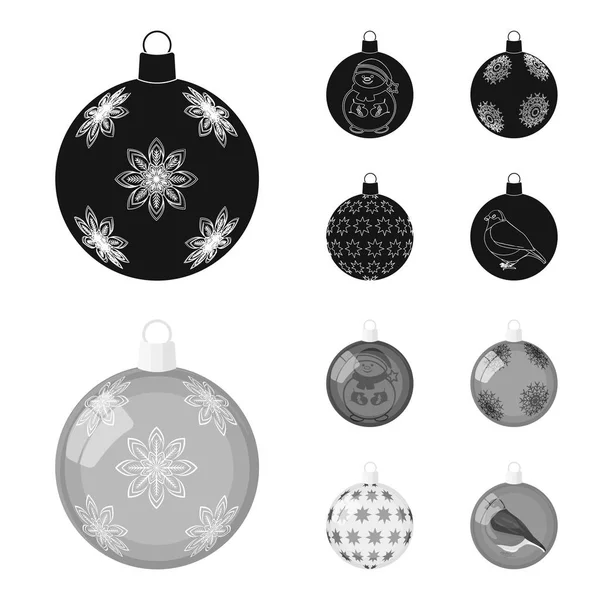 Neujahrsspielzeug schwarz, Monochrom-Ikonen in Set-Kollektion für design.Weihnachtskugeln für ein Baumsymbol stock web illustration. — Stockvektor
