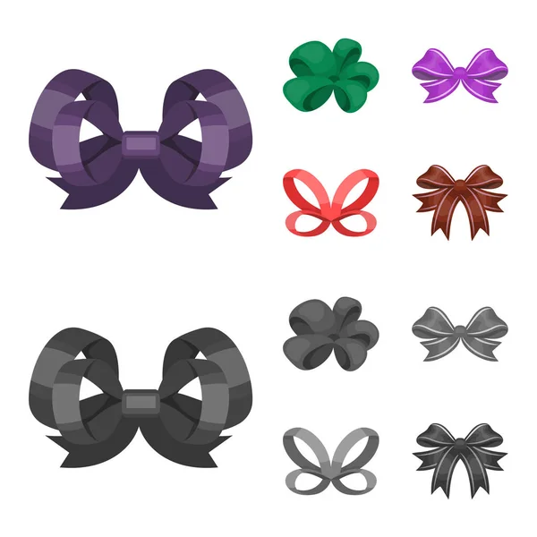 Multicolored bows cartoon, black, flat, outline icons in set collection for design.Bow for decoration vector symbol stock web illustration . — стоковый вектор