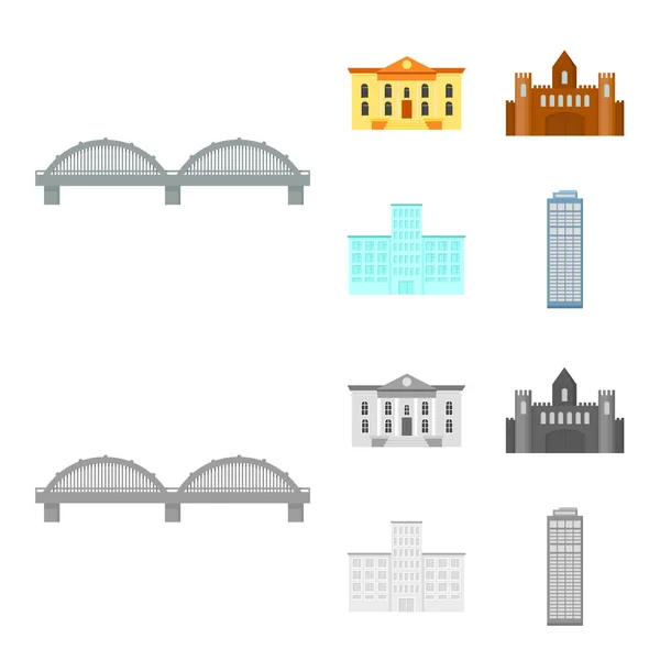 Museu, ponte, castelo, hospital.Building conjunto coleção ícones em desenho animado, estilo monocromático símbolo vetorial estoque ilustração web . — Vetor de Stock